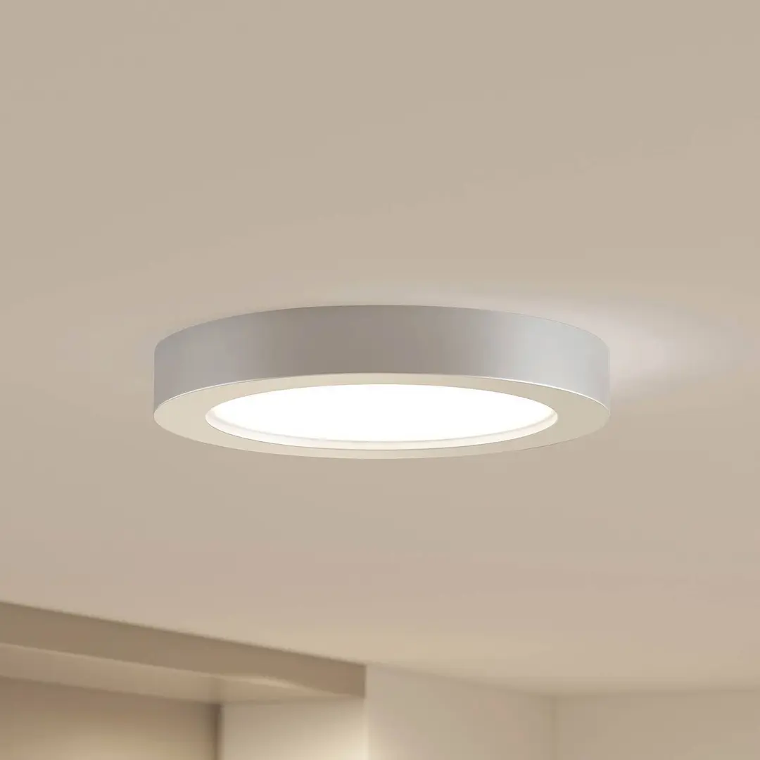 Prios LED-Deckenleuchte Edwina, silber, 25 cm, CCT, IP44