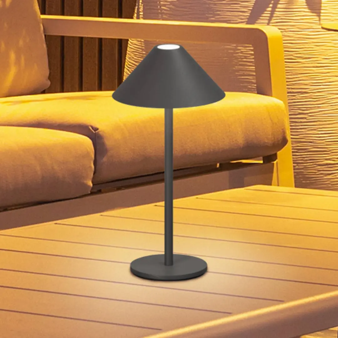 FH Lighting LED-Akku-Tischlampe Prato, sandgrau, Höhe 25 cm Metall, IP54