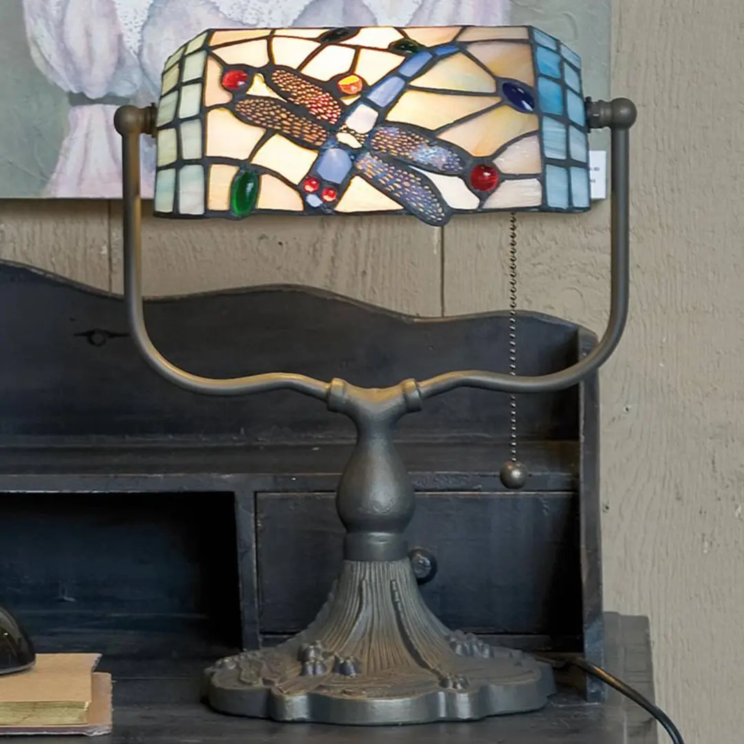 Clayre&Eef Bankierlampe Dragonfly im Tiffany-Stil