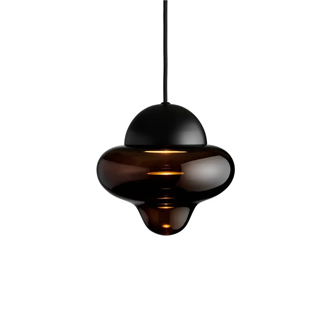 DESIGN BY US LED-Hängeleuchte Nutty, braun / schwarz, Ø 18,5 cm, Glas