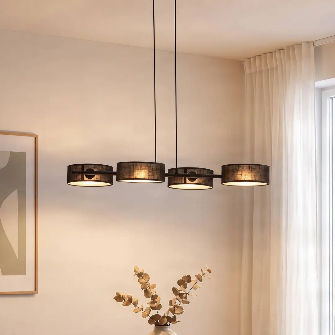 EMIBIG LIGHTING Hängeleuchte Drumz 4, schwarz, Stoff/Stahl, Länge 80 cm, E14