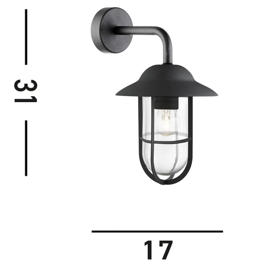 Searchlight Außenwandleuchte Toronto, schwarz IP44, Stahl, Glas, E27