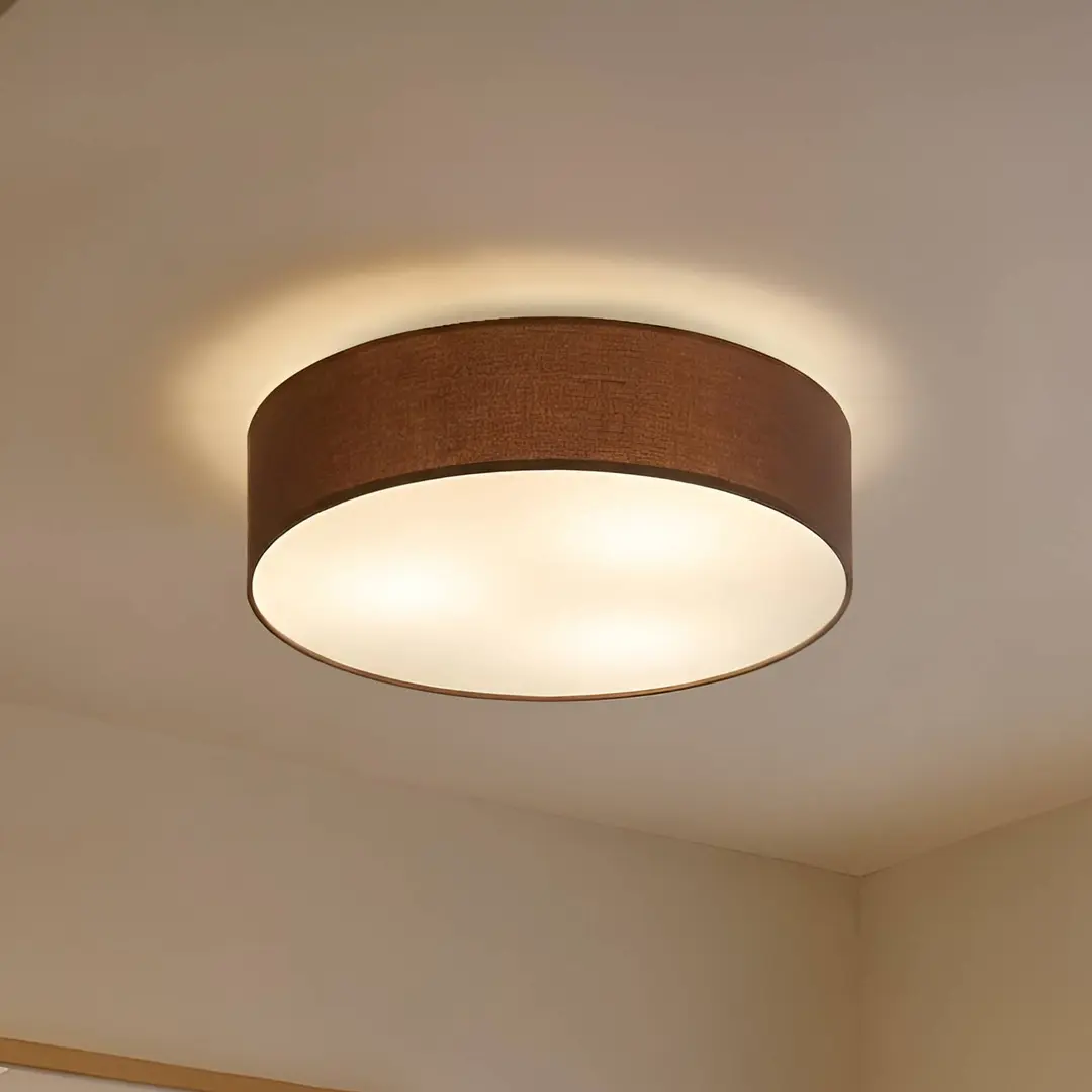 Lindby Deckenleuchte Sebatin, Ø 50 cm, hellbraun, Stoff, E27