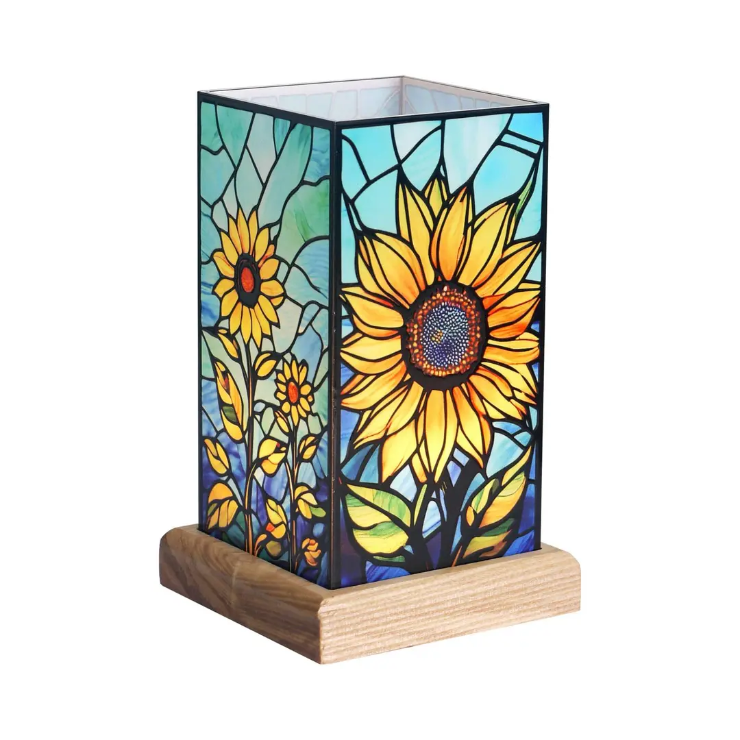 Wagner Life LED-Tischlampe Art Light Sonnenblume, Holzsockel, Acryl bunt