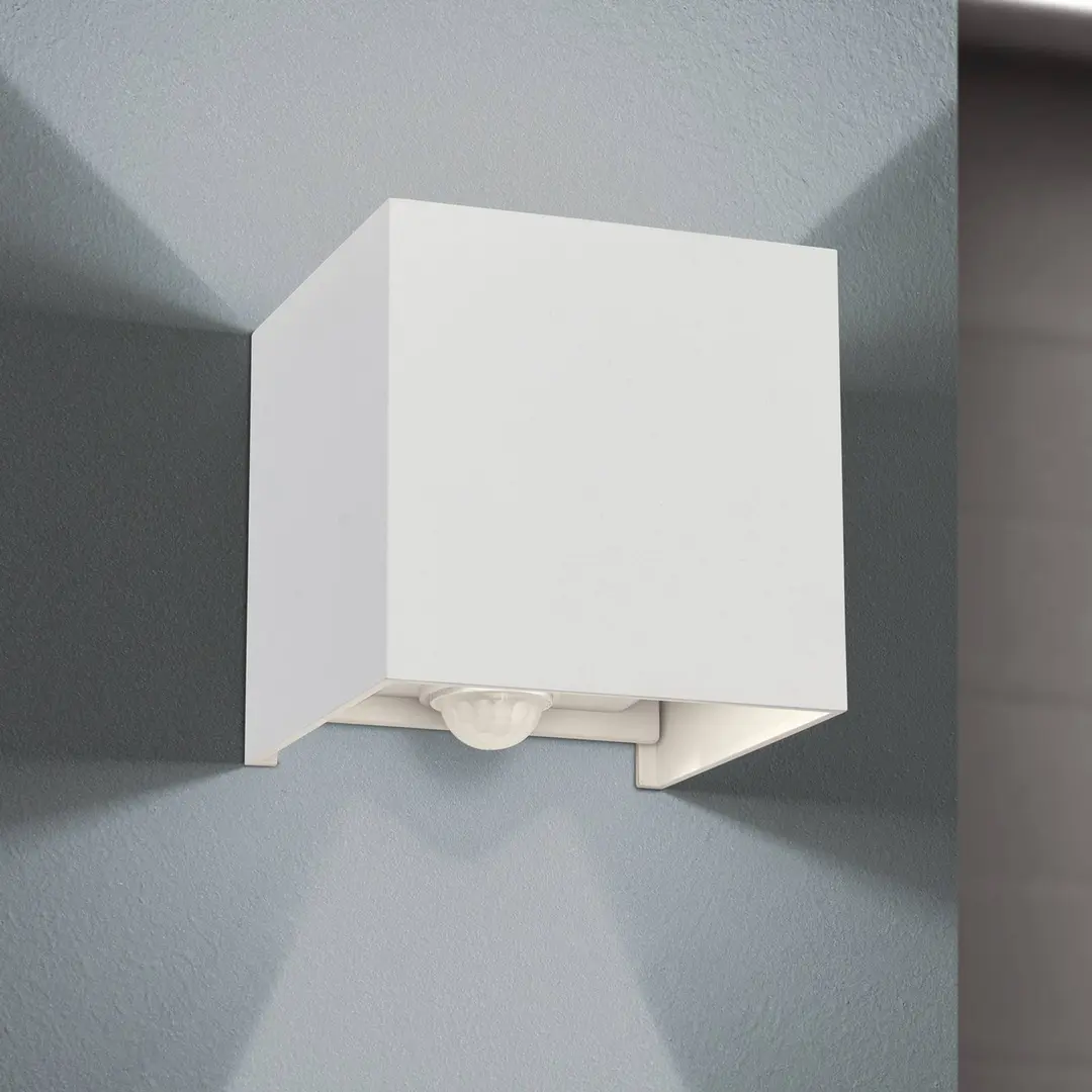 Orion LED-Außenwandleuchte Cube-S, weiß, Metall, Bewegungsmelder