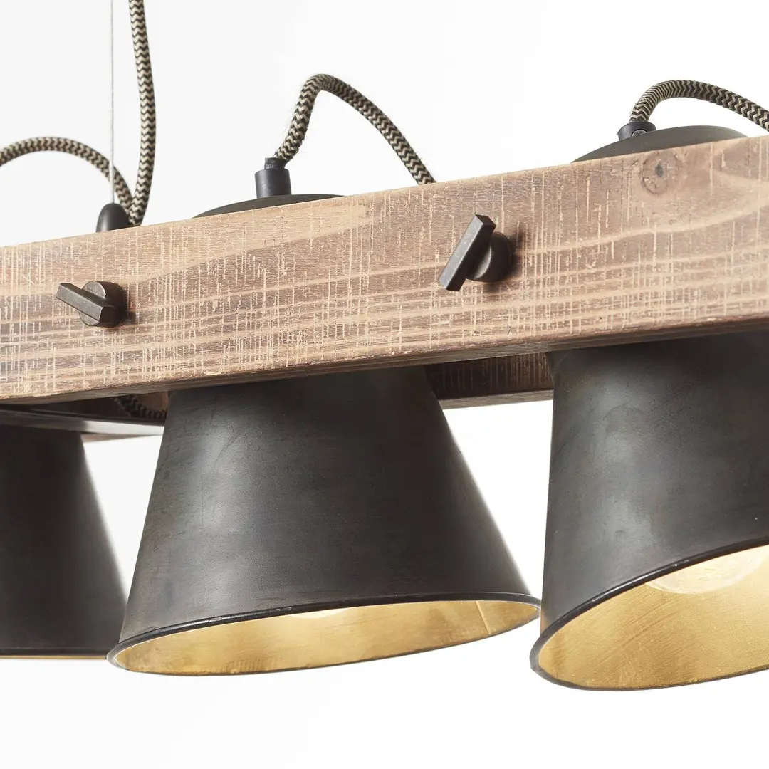 Brilliant Hängeleuchte Plow dreiflammig, schwarz/holz dunkel