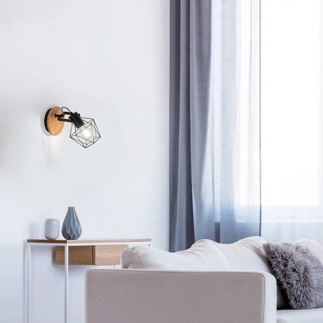JUST LIGHT. GmbH Wandleuchte Jaro justierbar schwarz/holz 1-flammig