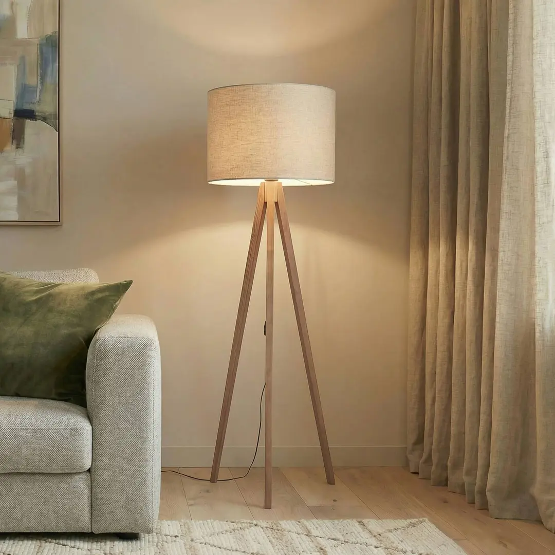TK Lighting Stehleuchte Grand, beige/nussbaum, Höhe 145 cm, E27