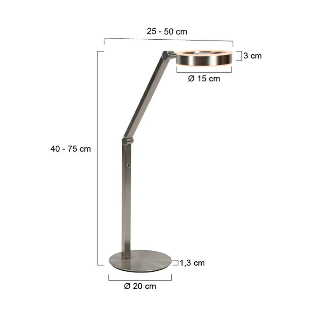 Steinhauer LED-Tischlampe Ringlux, stahlfarben, Metall, 2.700 K, Dimmer