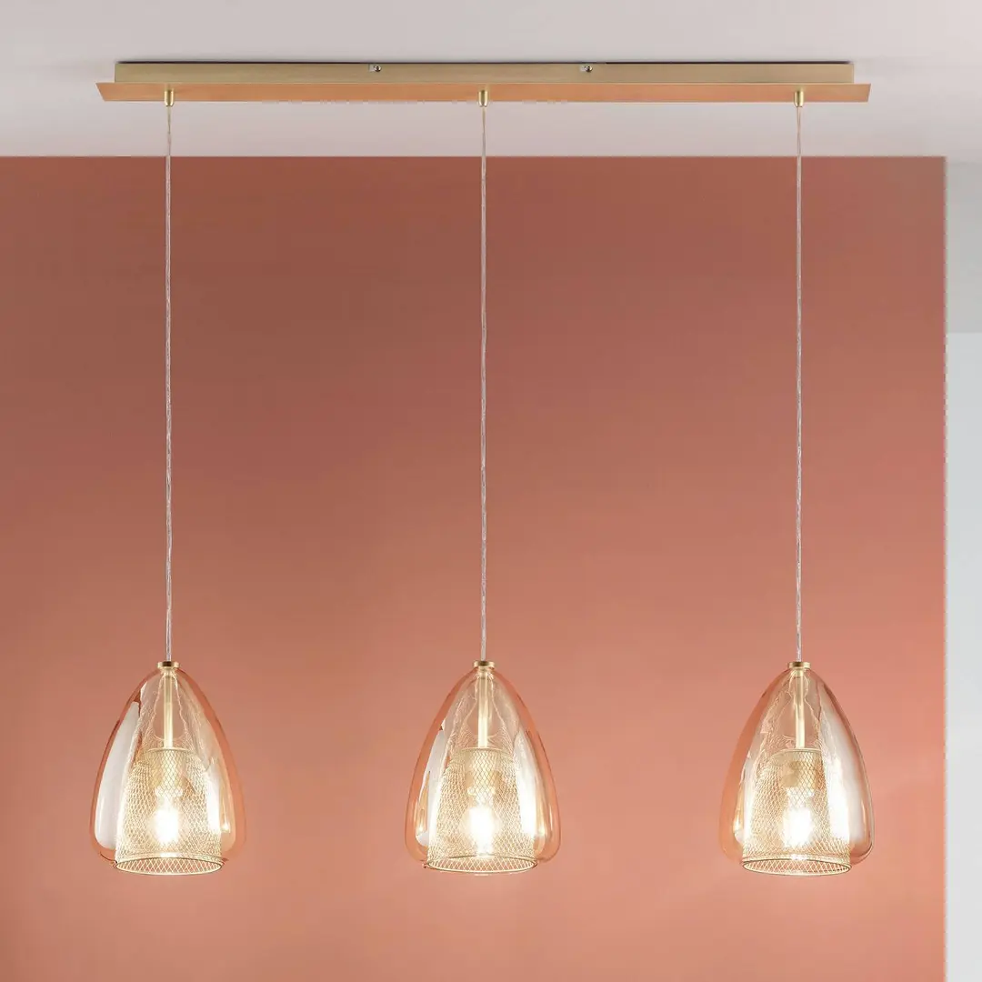 Fabas Luce Hängeleuchte Britton, 3-flammig, amber