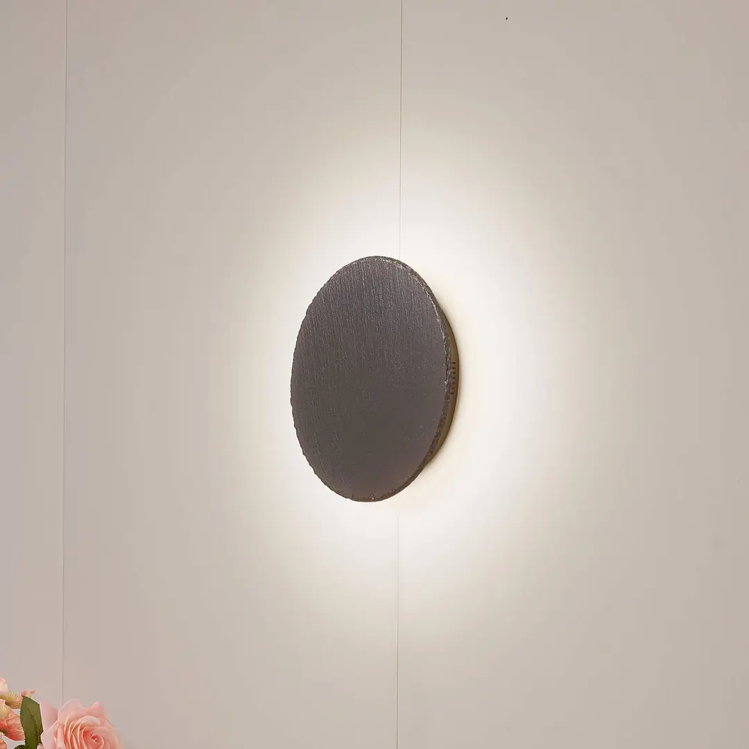 Lindby LED-Wandleuchte Peetu, Ø 25 cm, Schiefer, dimmbar