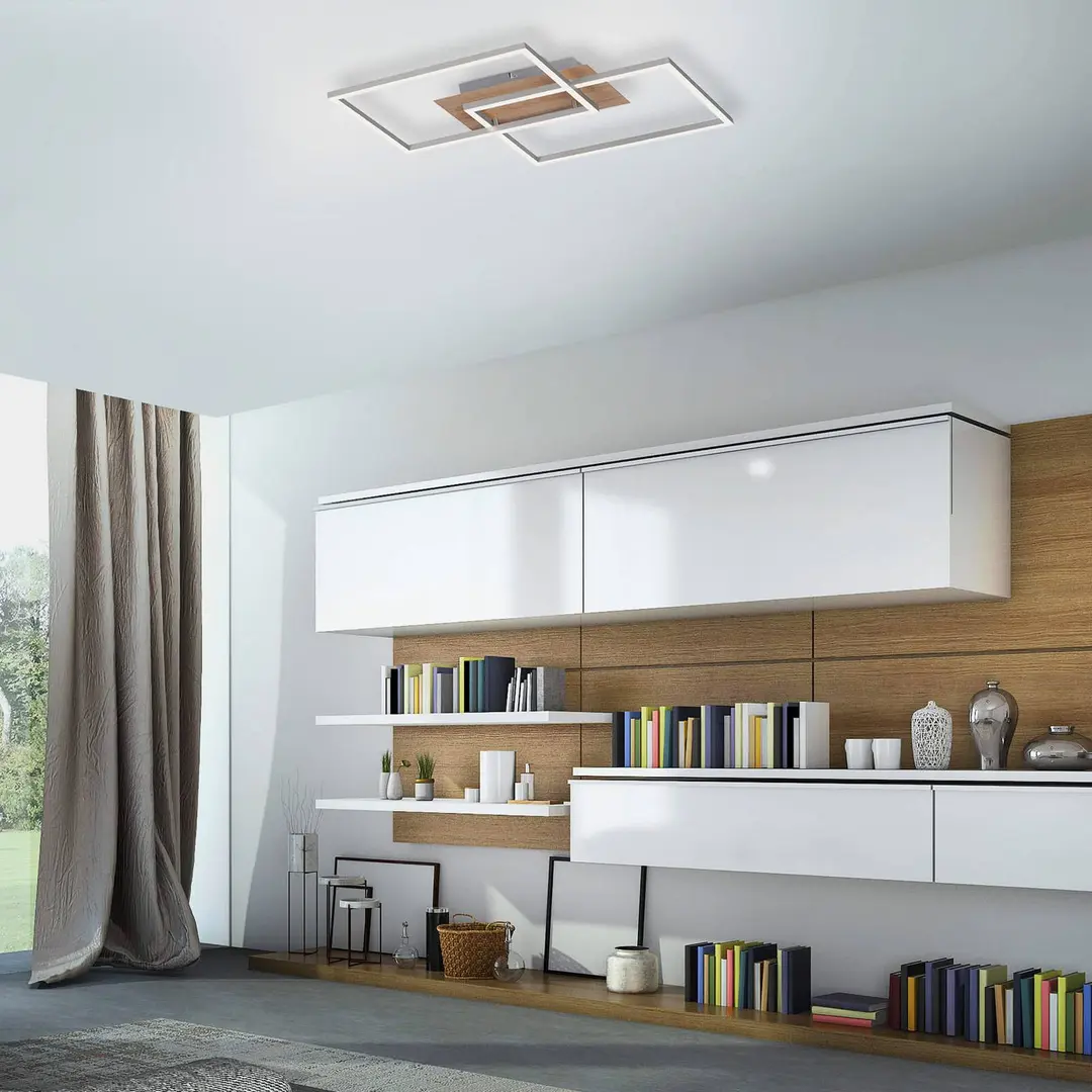 JUST LIGHT. GmbH LED-Deckenleuchte Iven, dim, stahl/holz, 50,4x42cm