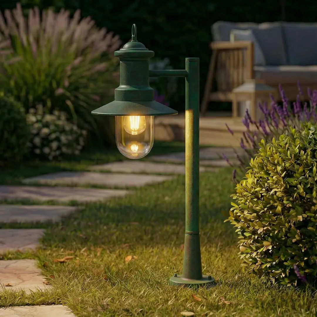 Lindby Wegeleuchte Eloretta, grün, 60 cm, Stahl, IP44, E27