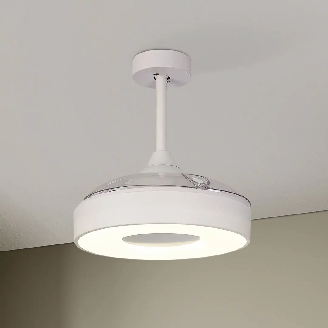 Mantra Iluminación LED-Deckenventilator Coin Mini weiß DC leise Ø 91 cm CCT