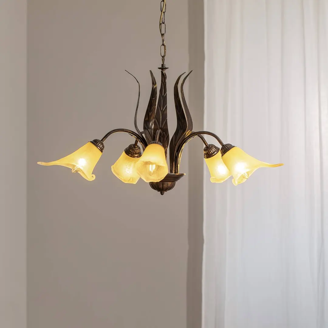 ONLI Hängeleuchte Alga, 5-flammig, Eisen, Glas, Florentiner