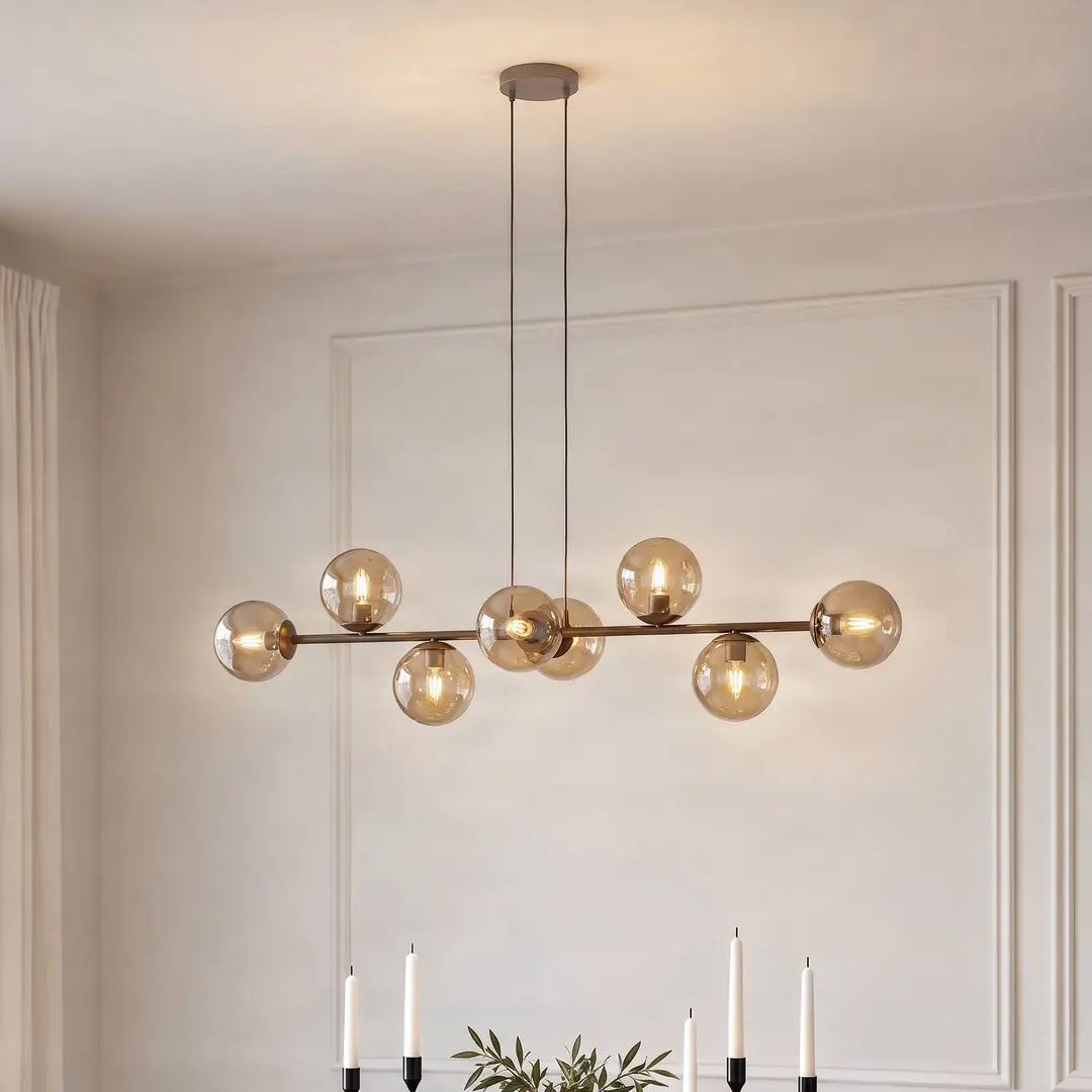 EMIBIG LIGHTING Hängeleuchte Rossi, beige, Länge 130 cm, 8-flg., Glas/Metall