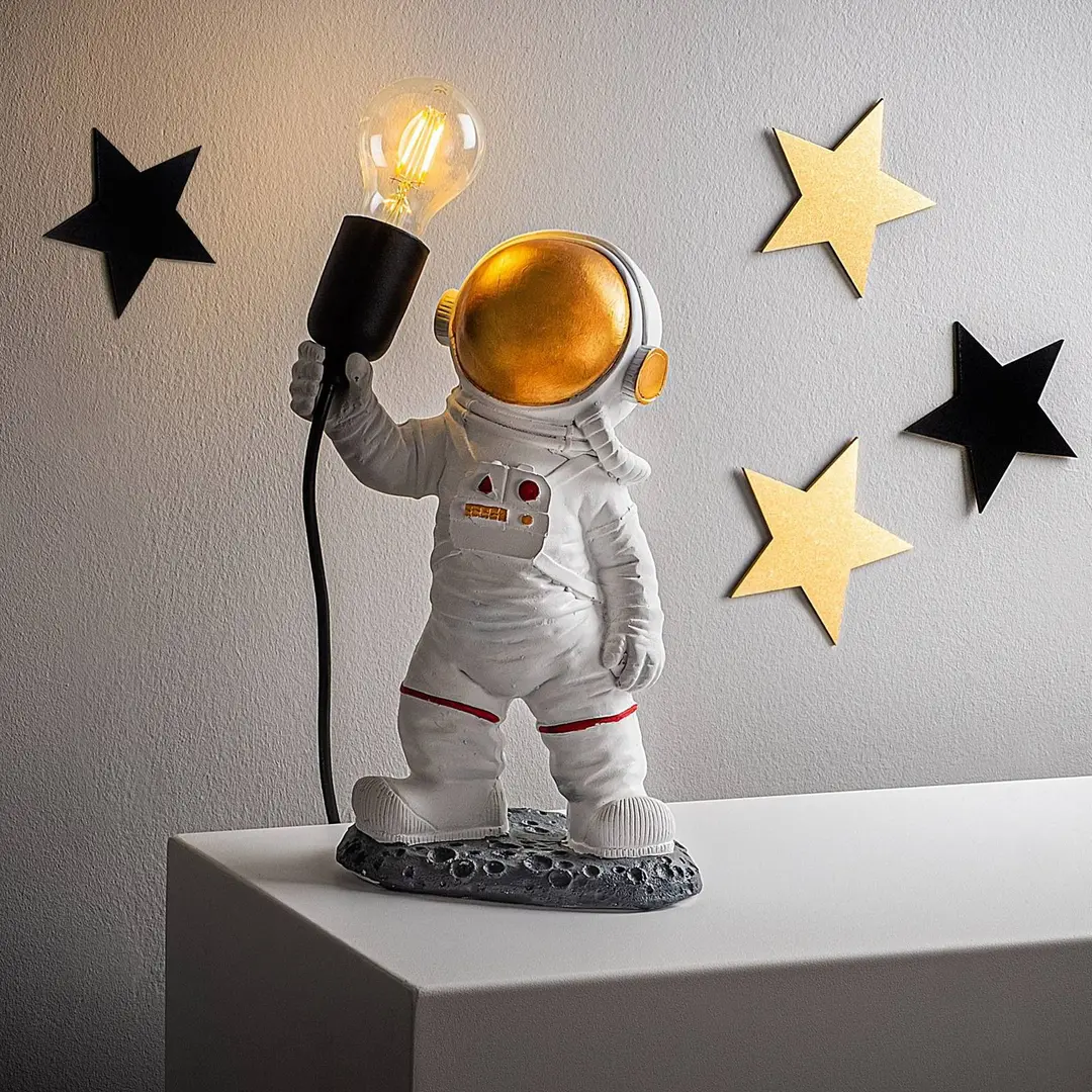 Opviq Tischleuchte Astronaut-1, weiß, Polyester, Höhe 32 cm