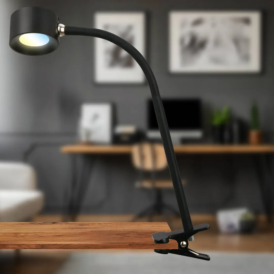 Briloner LED-Akku-Klemmleuchte Tari, schwarz, CCT, Touchdimmer, USB