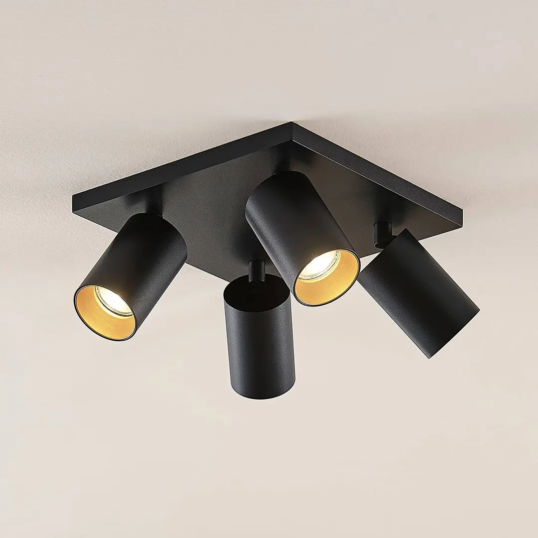 Arcchio Strahler Brinja, schwarz, eckig, Ø 6cm, 4-flg., GU10