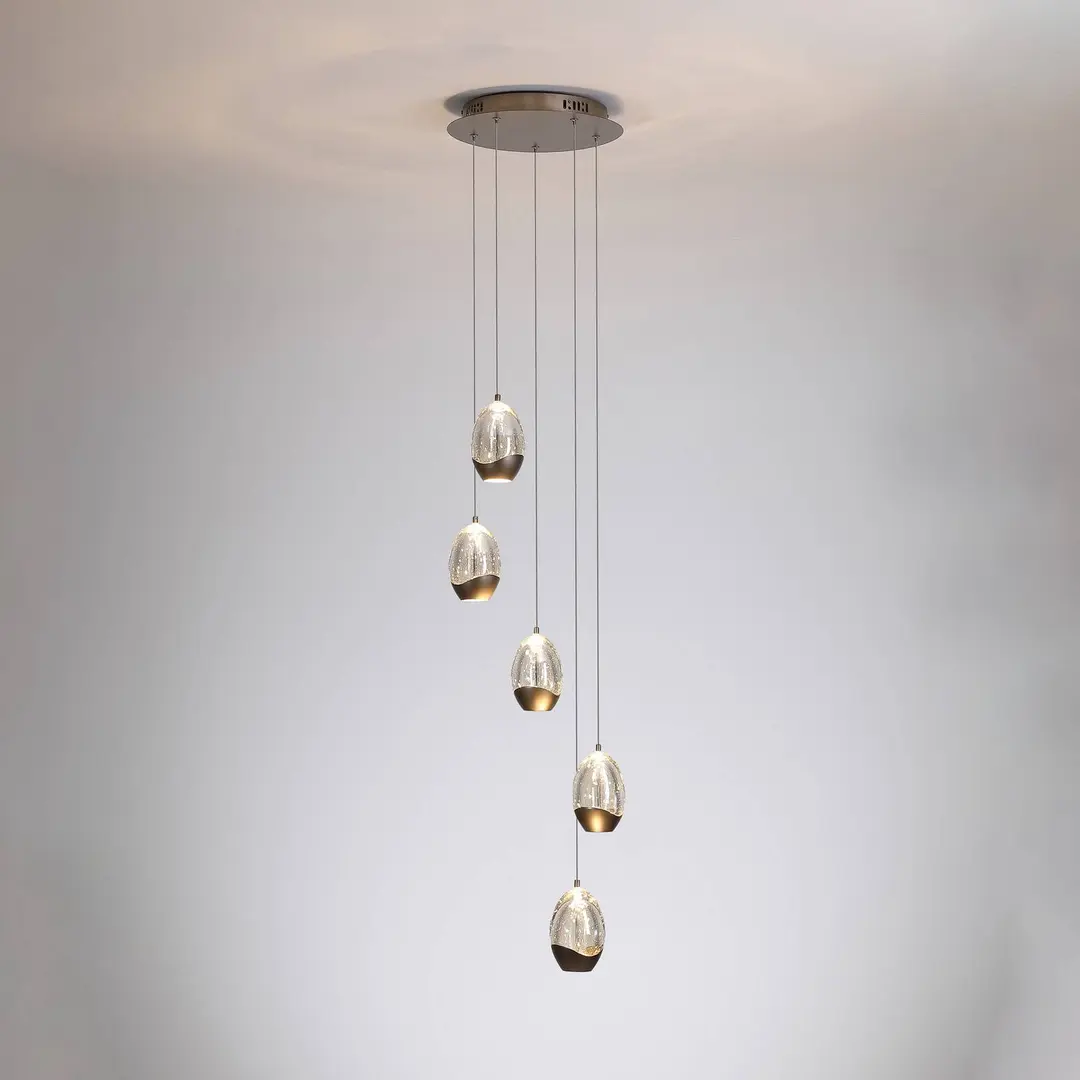Searchlight LED-Hängelampe Seeds, Ø 30 cm, cremefarben, Glas, 5-flg.