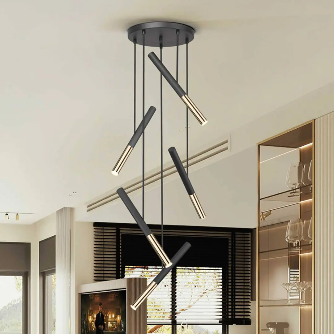 Schuller Valencia LED-Hängeleuchte Edna, 5-fl., Metall, schwarz, dimmbar