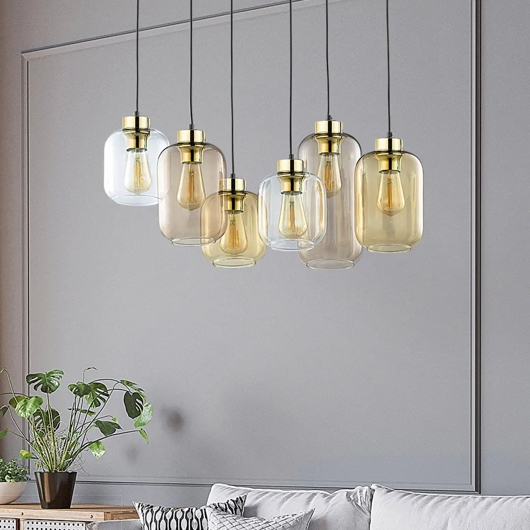 TK Lighting Hängeleuchte Marco Brown, sechsflammig, klar/braun