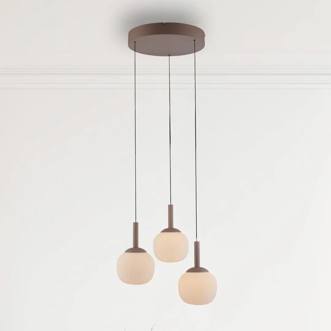JUST LIGHT. GmbH LED-Hängelampe Nami, 3fl. rund, sand, weiß, Glas, Eisen