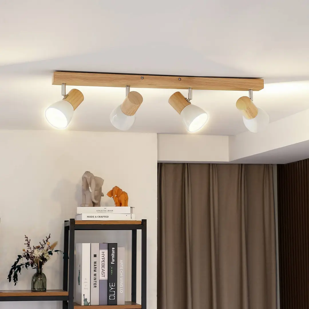 Lindby Deckenleuchte Thorin, 67 cm, 4-flg., weiß, Holz, E14