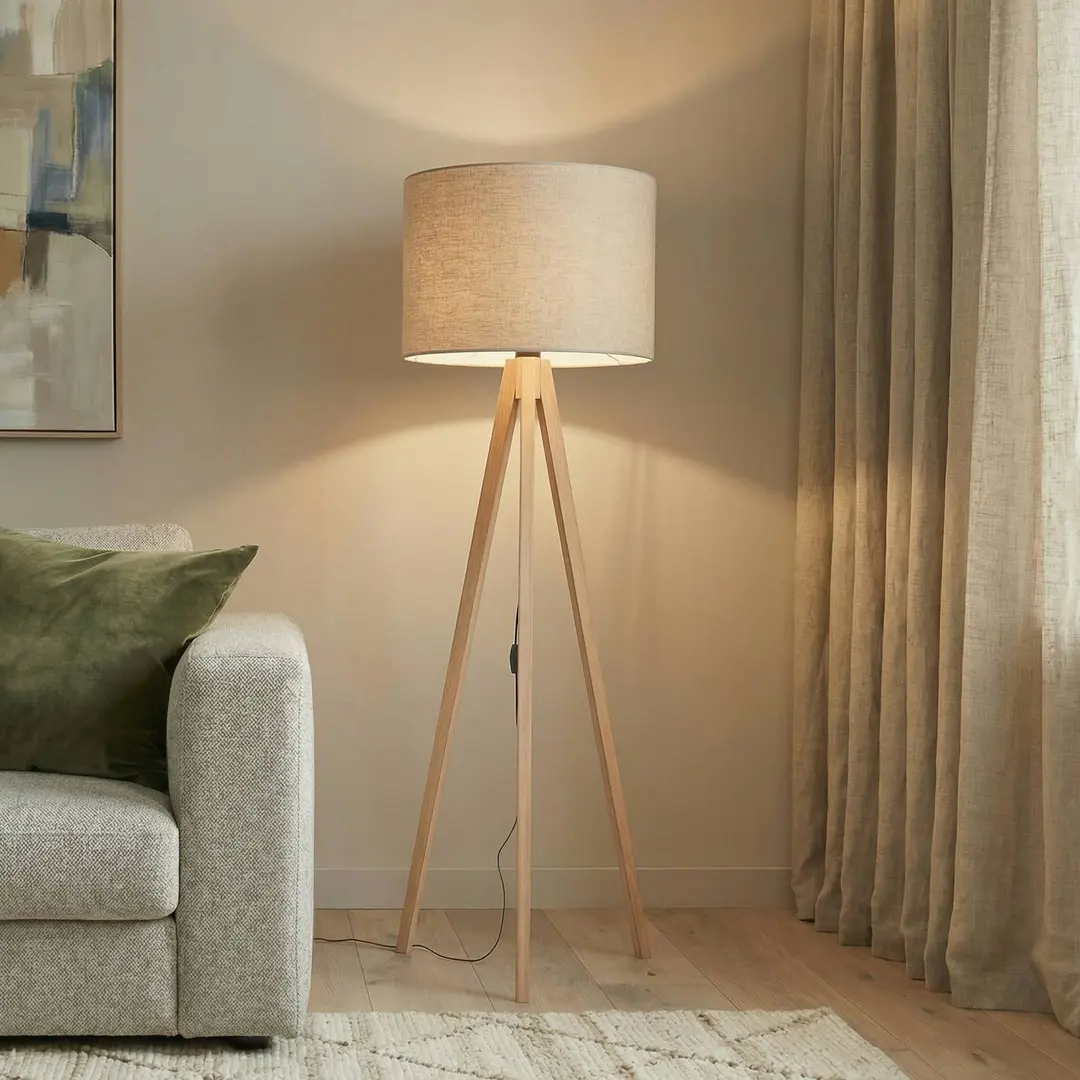 TK Lighting Stehleuchte Grand, beige/kiefer, Höhe 145 cm, E27