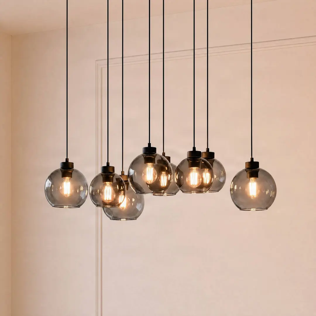 TK Lighting Hängeleuchte Cubus, 95 cm lang, 8-flammig, rauchgrau, Glas