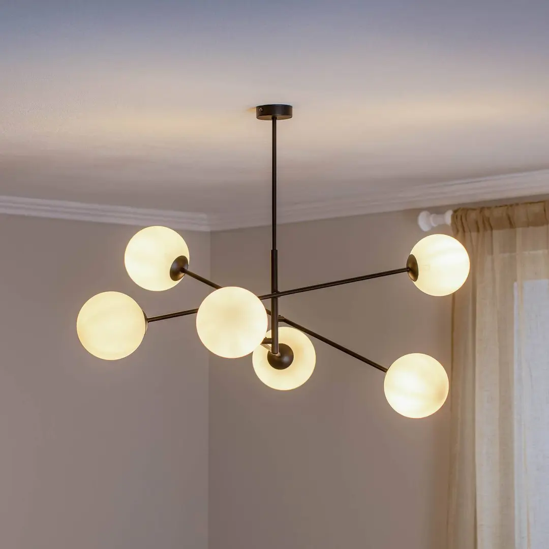 EMIBIG LIGHTING Deckenleuchte Linear, schwarz/opal, sechsflammig