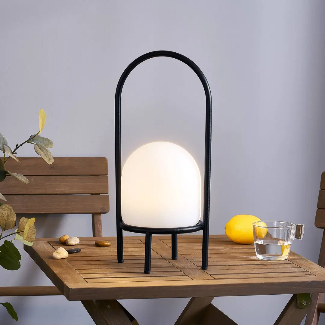Lindby Eleia LED-Terrassenleuchte, schwarz, Metall, Akku