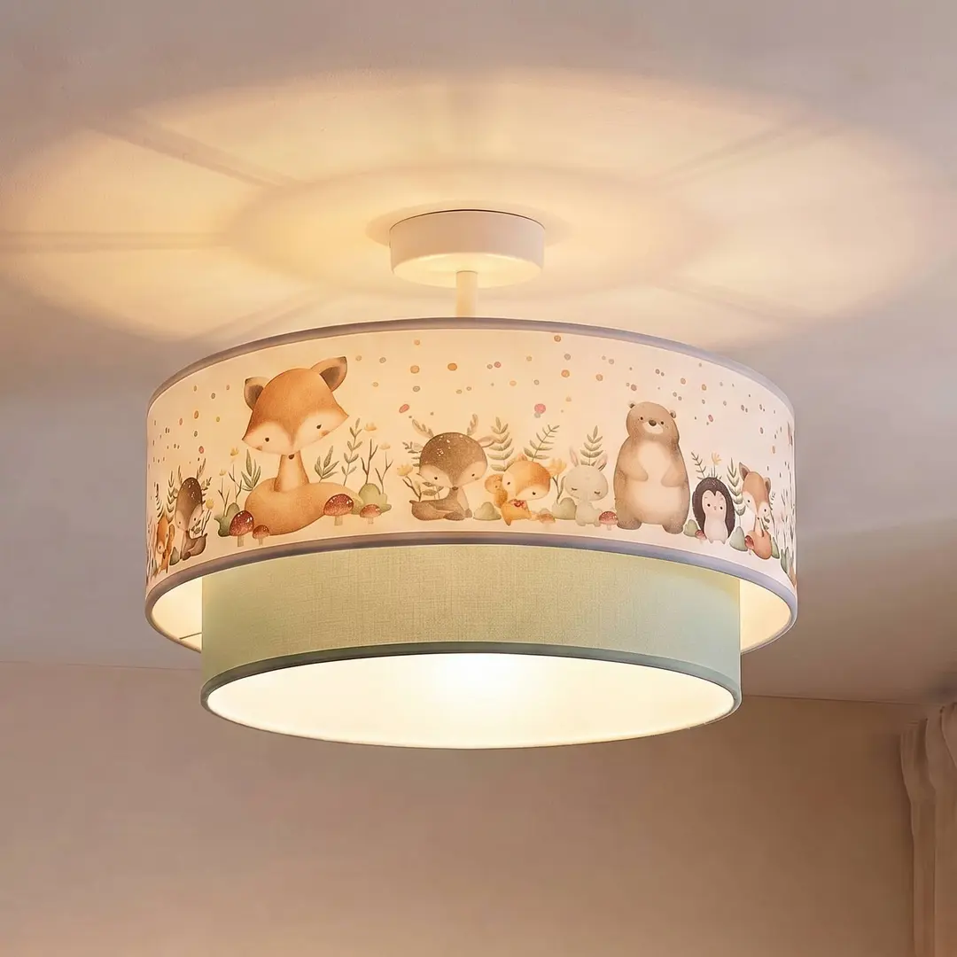 Duolla Kinder-Deckenlampe Boho, salbeigrün/bunt, Ø40cm, Textil, E27
