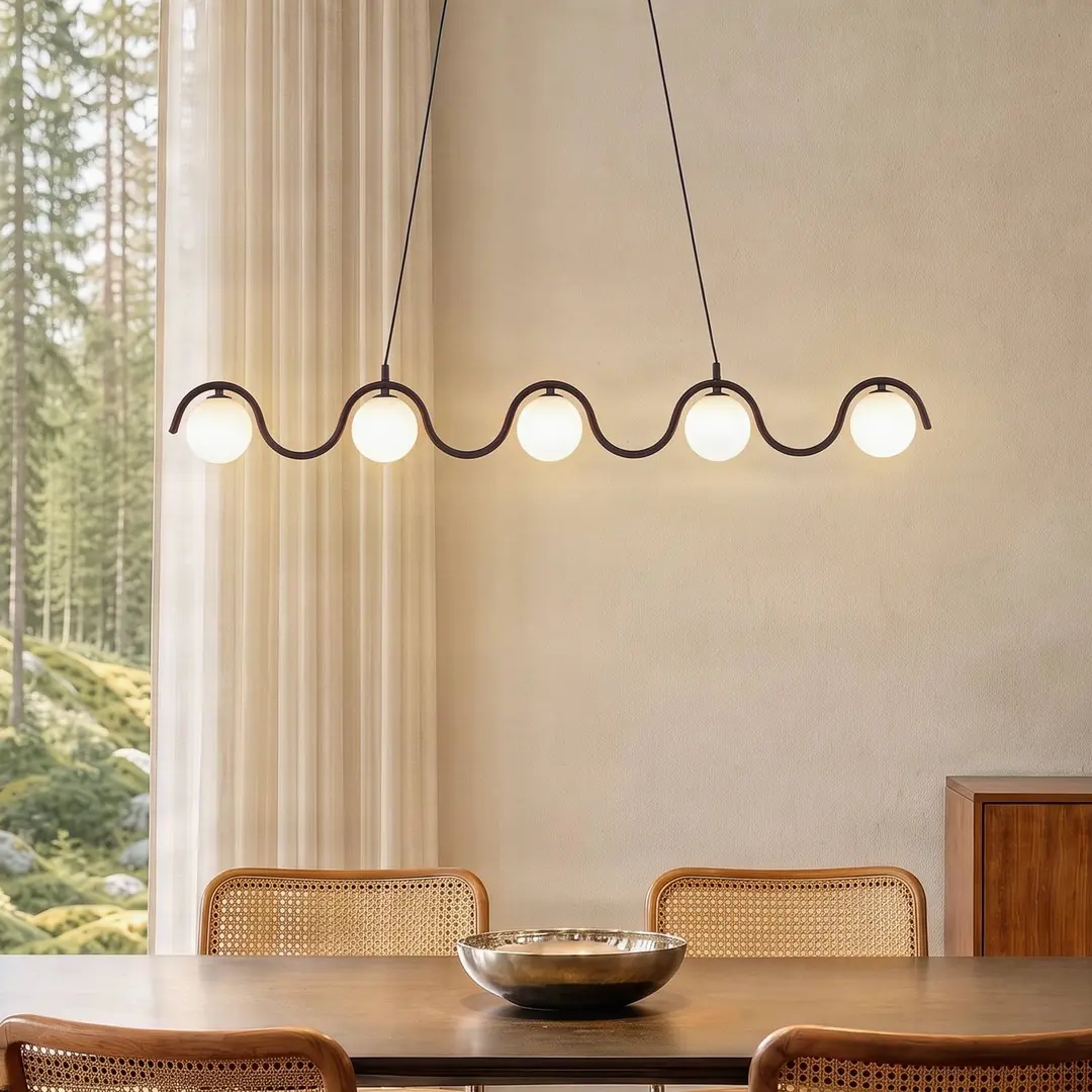 EMIBIG LIGHTING Hängeleuchte Sinus 5, schwarz/opal, Glas, Länge 110 cm