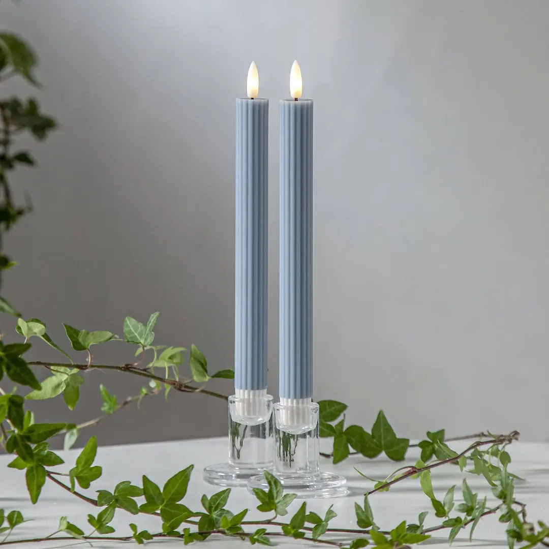 STAR TRADING LED-Kerze Flamme Stripe, blau, 25 cm, Wachs Batterie 2er-Set