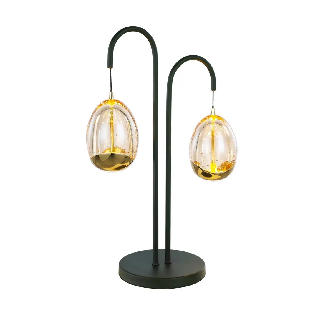 Highlight Tischlampe Golden Egg schwarz/amber 45 cm 2-flg. Metall/Glas