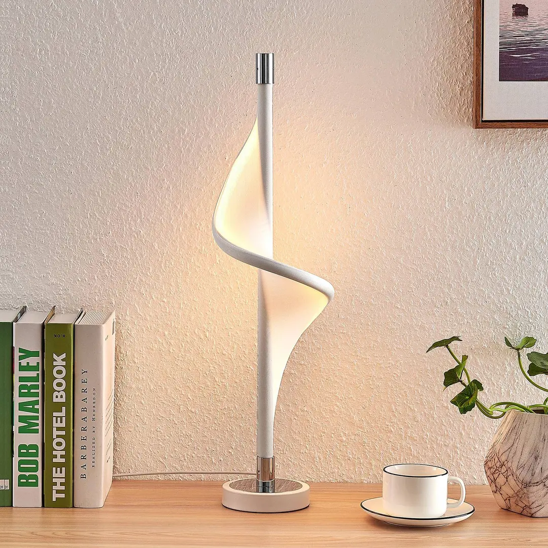 Lucande LED-Tischlampe Edano, 60 cm, weiß, Textil, dimmbar