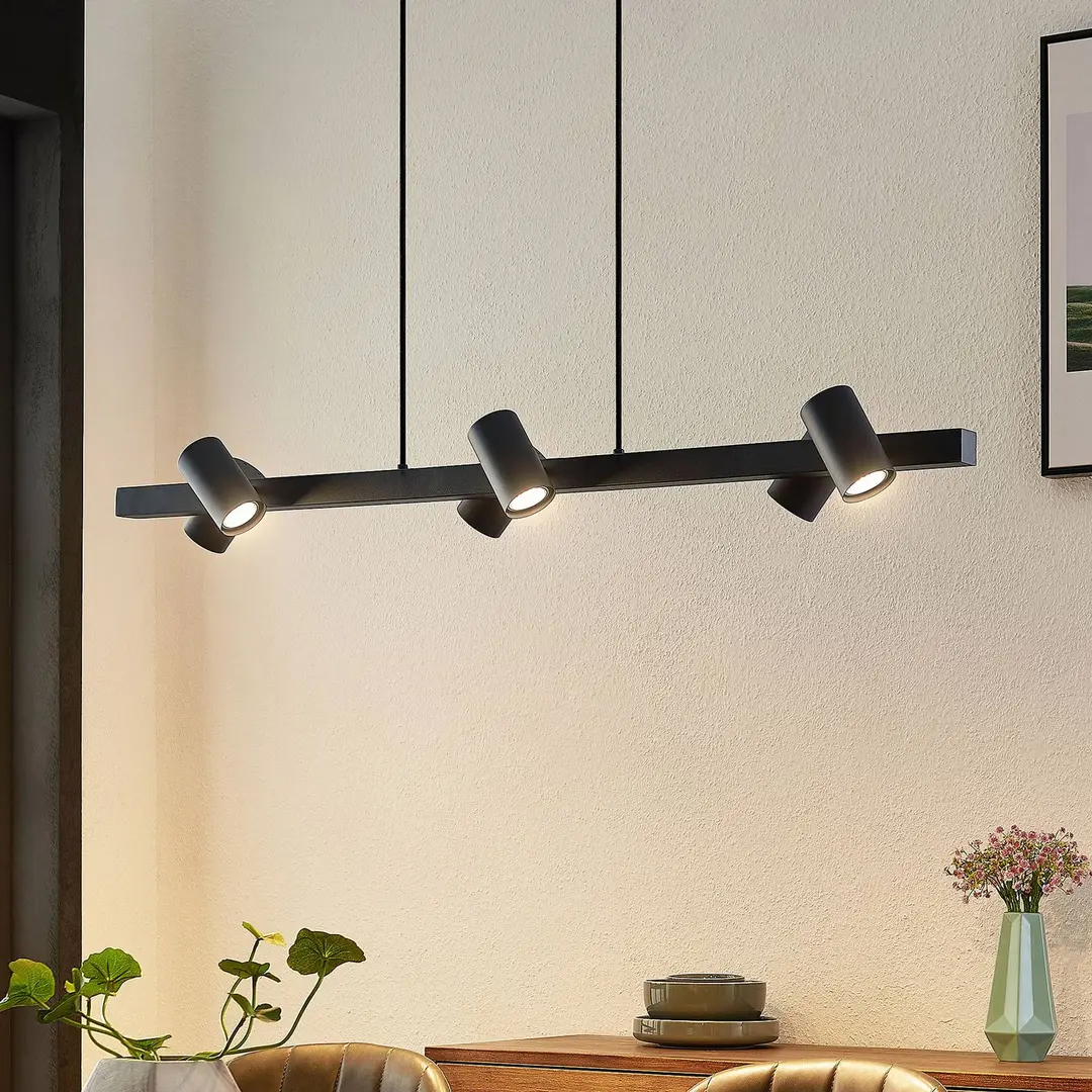 Lindby Hängeleuchte Savoli, 116 cm, schwarz, 6-flg., Stahl