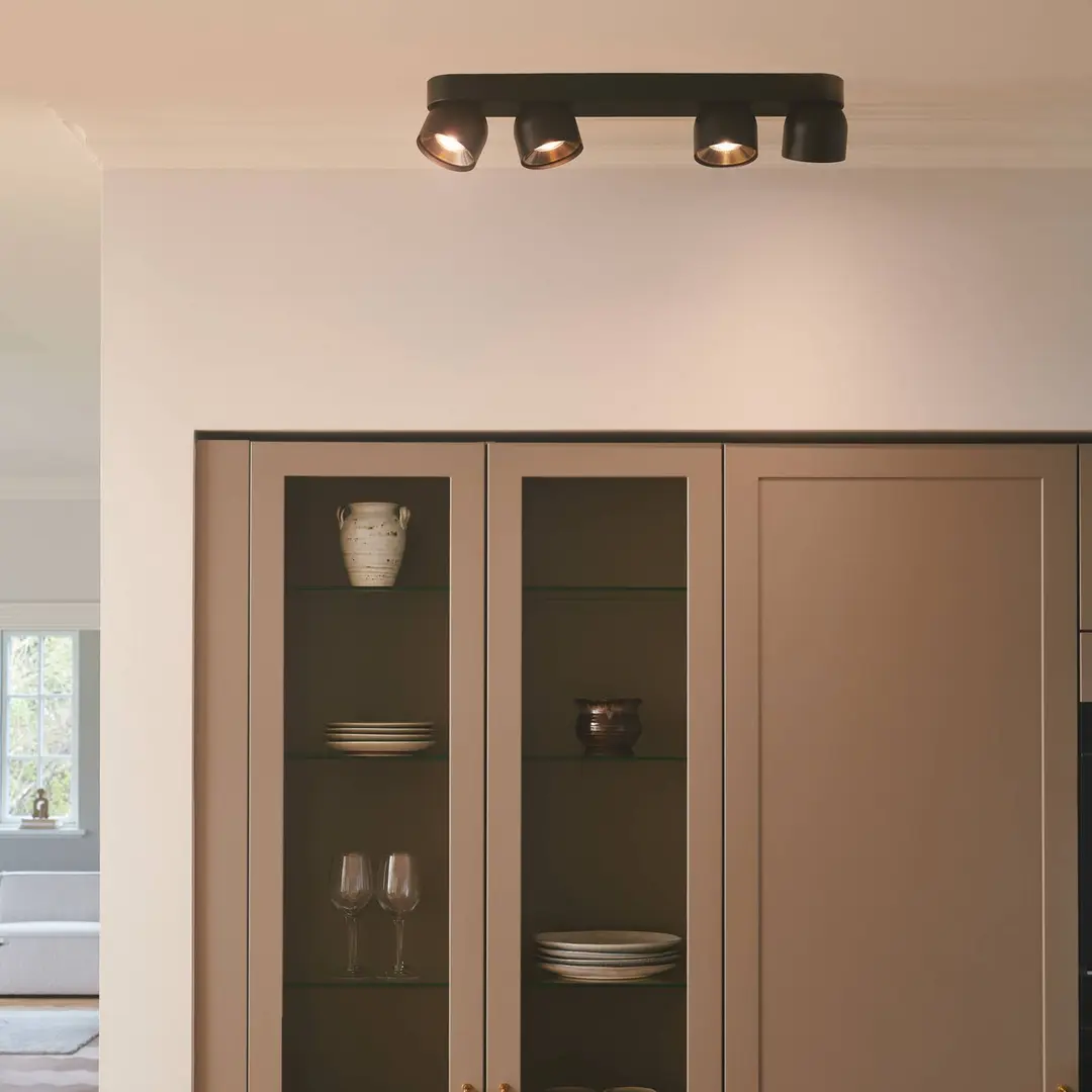 Nordlux Downlight Pitcher, schwarz/messing, 4-flg., Metall, GU10