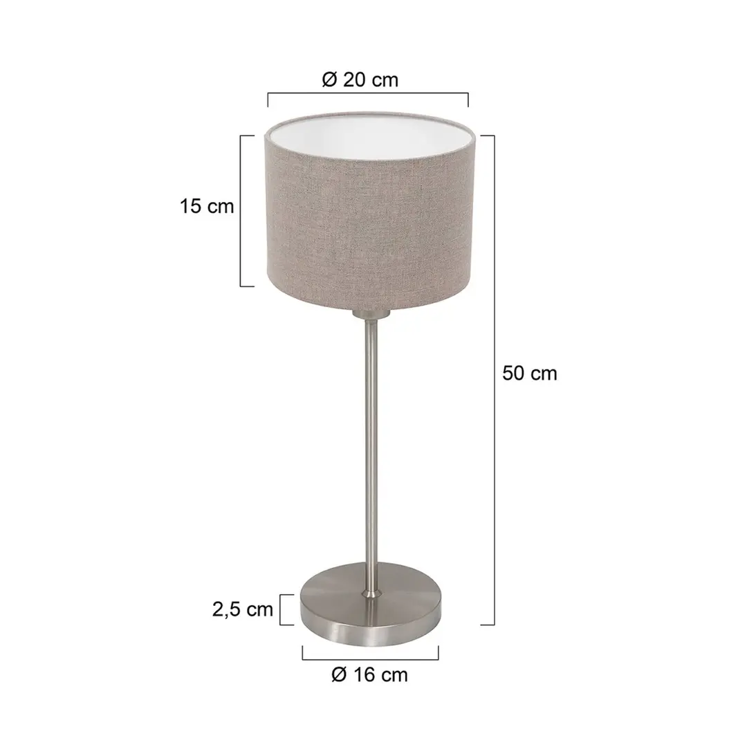 Mexlite Tischleuchte Noor, stahl/Leinen schlamm, Höhe 50 cm, E27