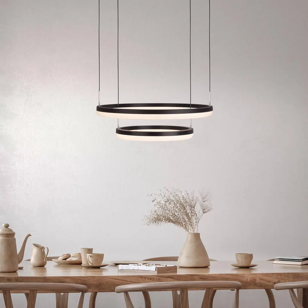 Naeve Leuchten LED-Hängeleuchte CCT, zwei Ringe, Fernbedienung