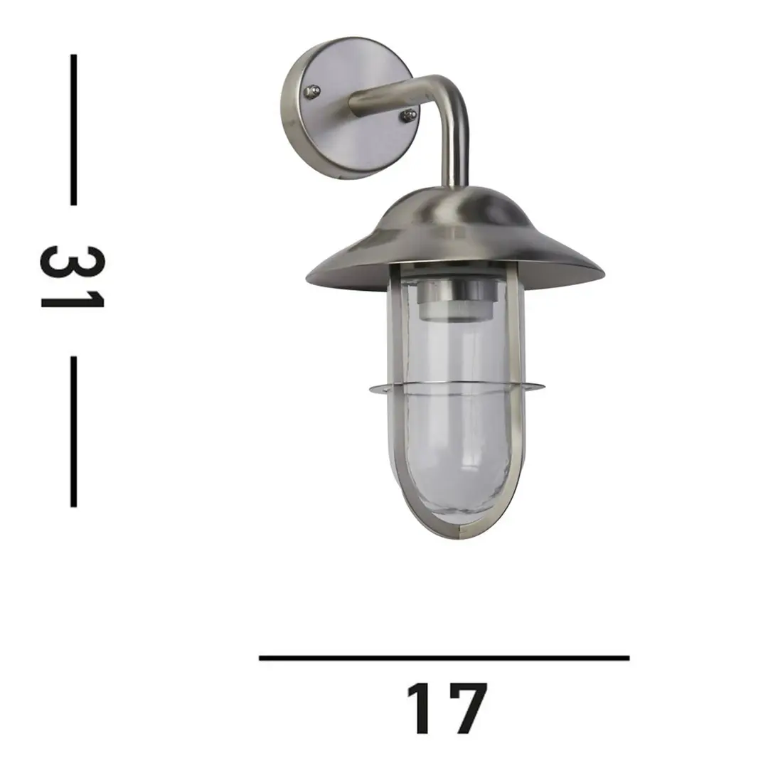 Searchlight Außenwandleuchte Toronto, IP44, silbern, Stahl, Glas, E27