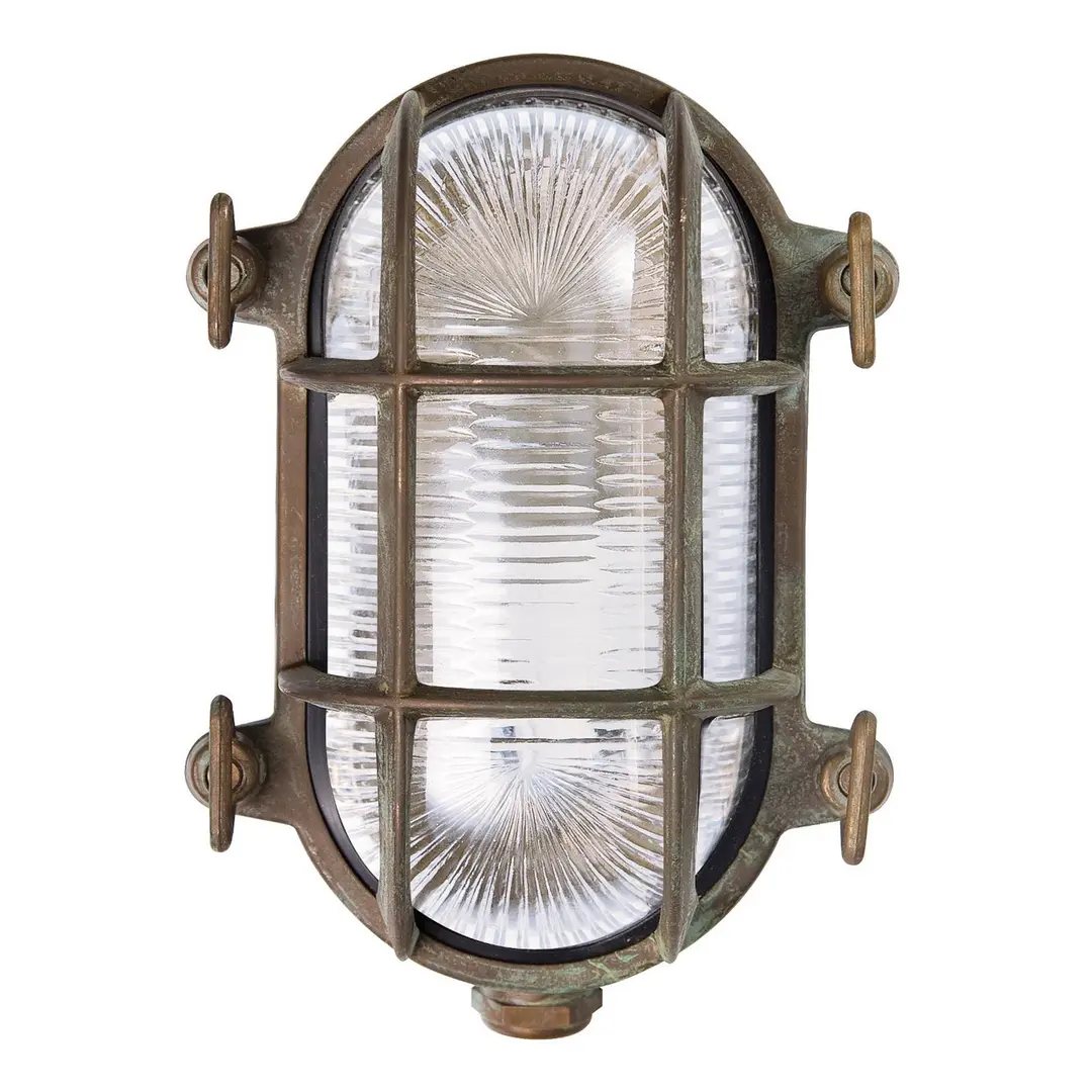 Moretti Luce Außenwandlampe Tortuga oval 17cm messing-ant./klar