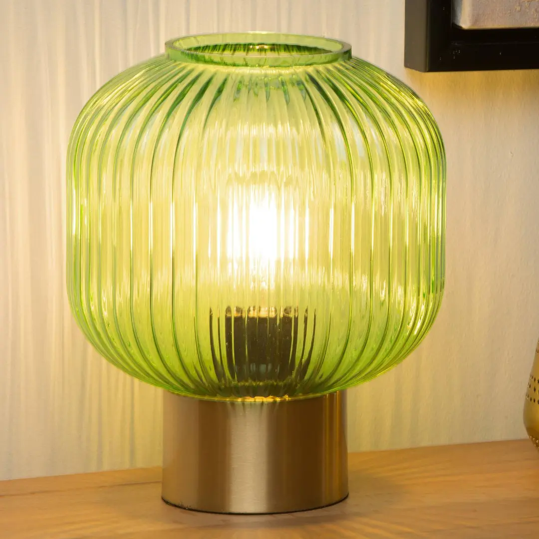 Lucide Glas-Tischleuchte Maloto, grün/gold, Ø 20 cm, E27
