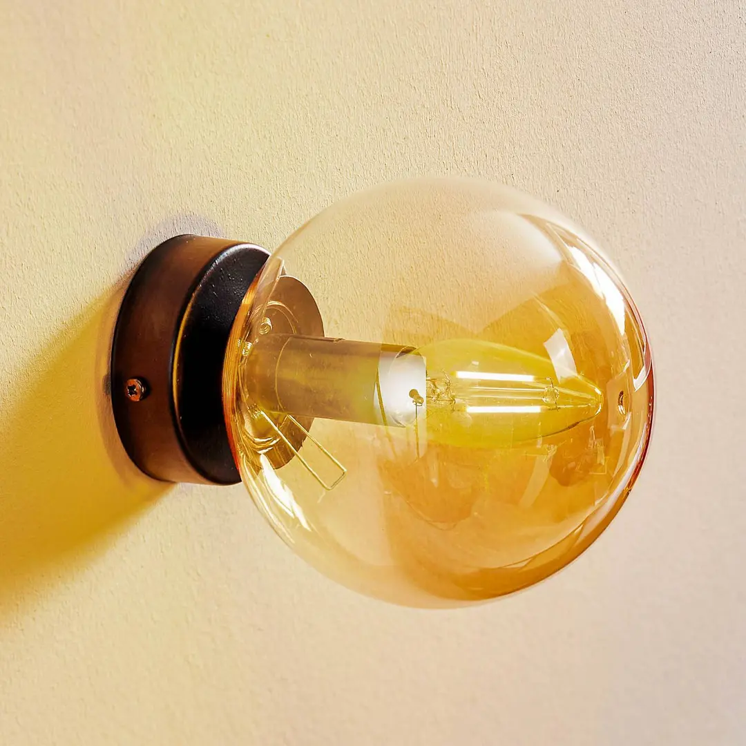 EMIBIG LIGHTING Wandleuchte Glassy, schwarz, amber, Glas, E14, Ø 14 cm
