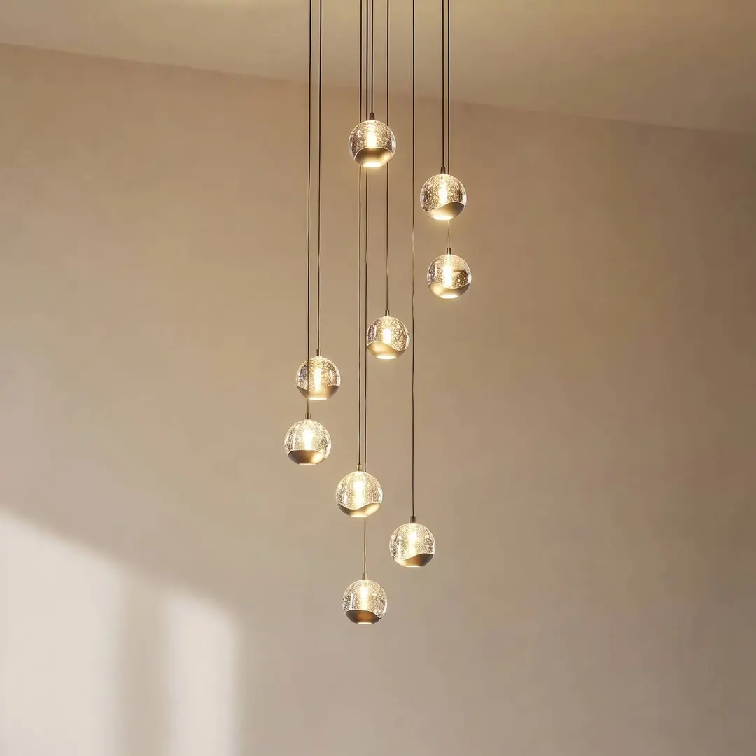 Lucande LED-Hängelampe Hayley, schwarz, 9-flg., Glas
