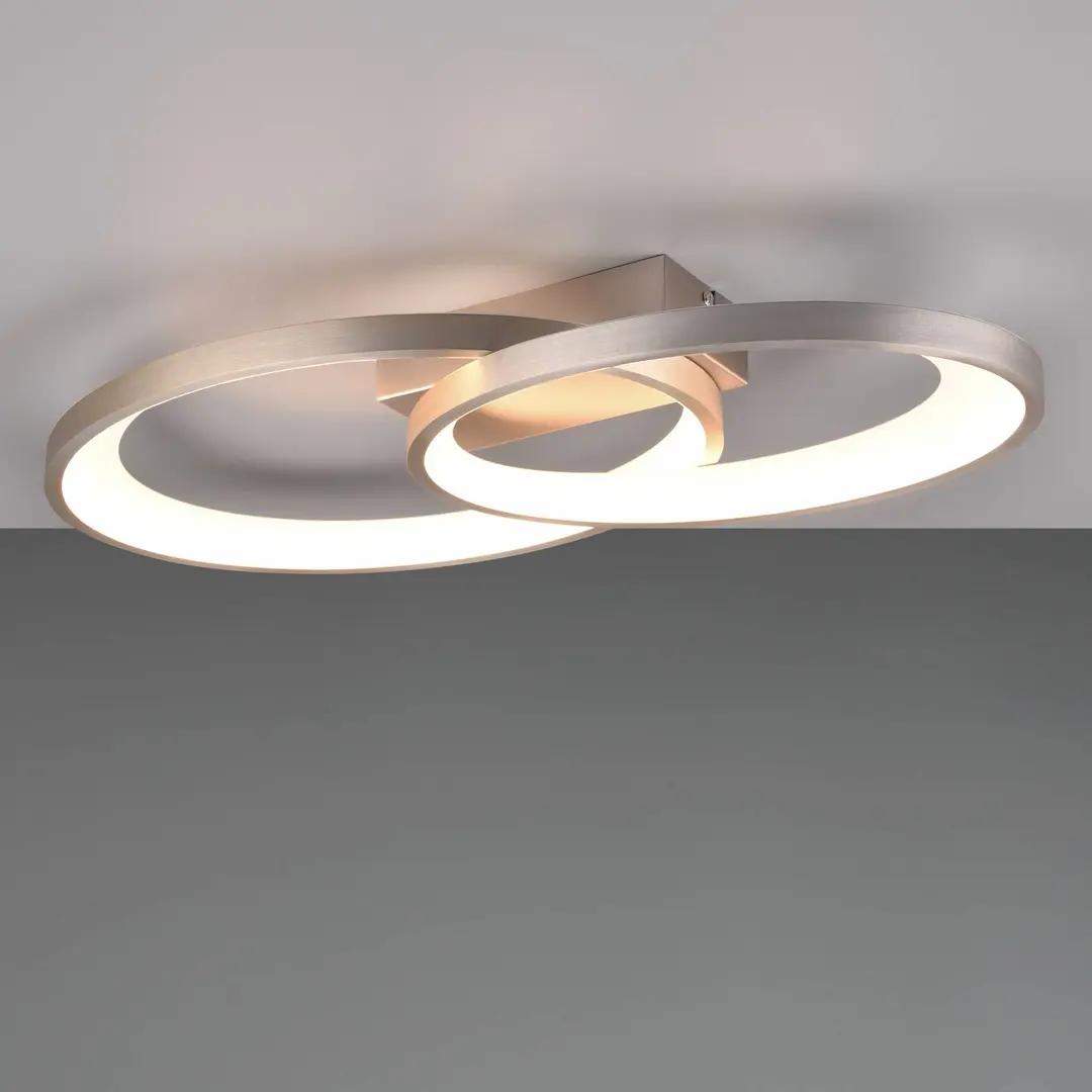 Reality Leuchten LED-Deckenleuchte Malaga mit 2 Ringen, nickel matt