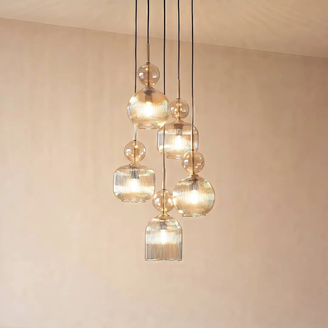 TK Lighting Hängelampe Sophia, 5-flammig, Ø 37 cm, cognac/schwarz, E14
