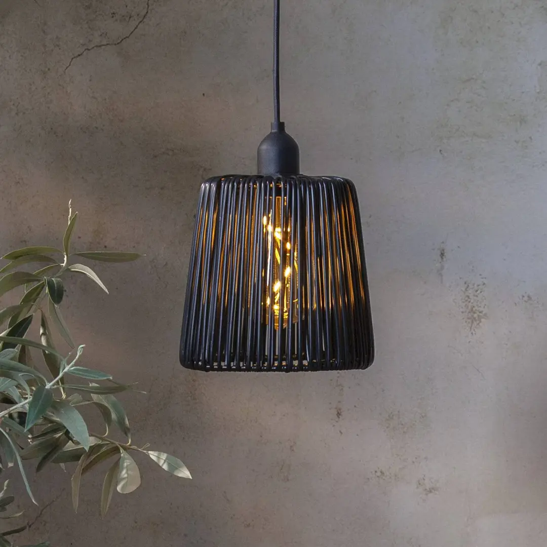 STAR TRADING LED-Außenhängelampe Twine schwarz Kunststoff Ø 15cm Batterie