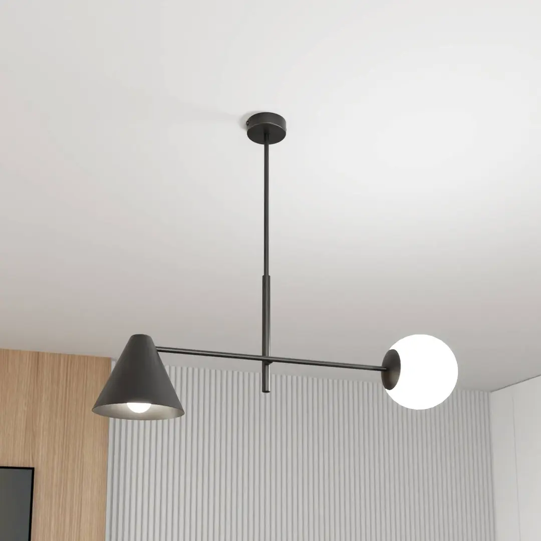EMIBIG LIGHTING Deckenlampe Hermes, 2-flammig, schwarz, Glas, 70 cm, E14